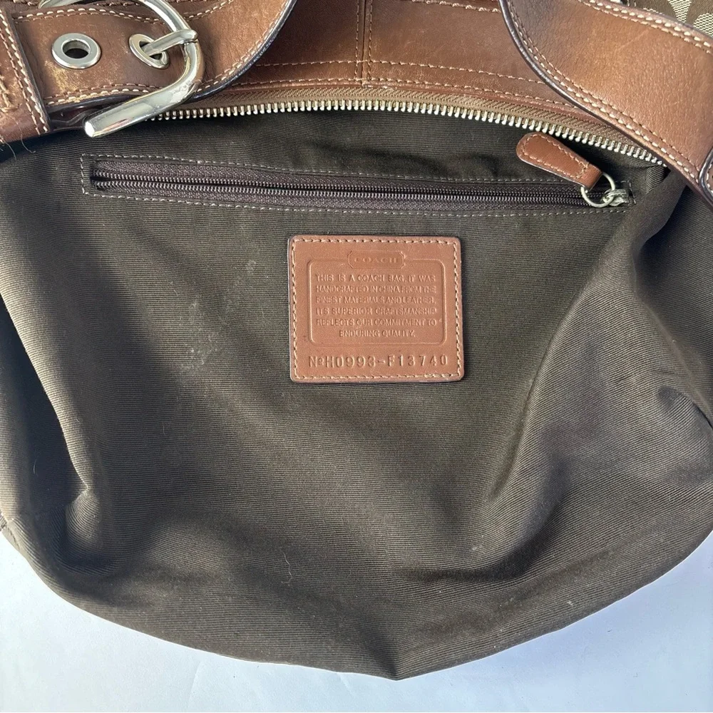 Coach Hobo Tan and Brown Signature Shoulder Bag Canvas Leather - Picture 6 of 12